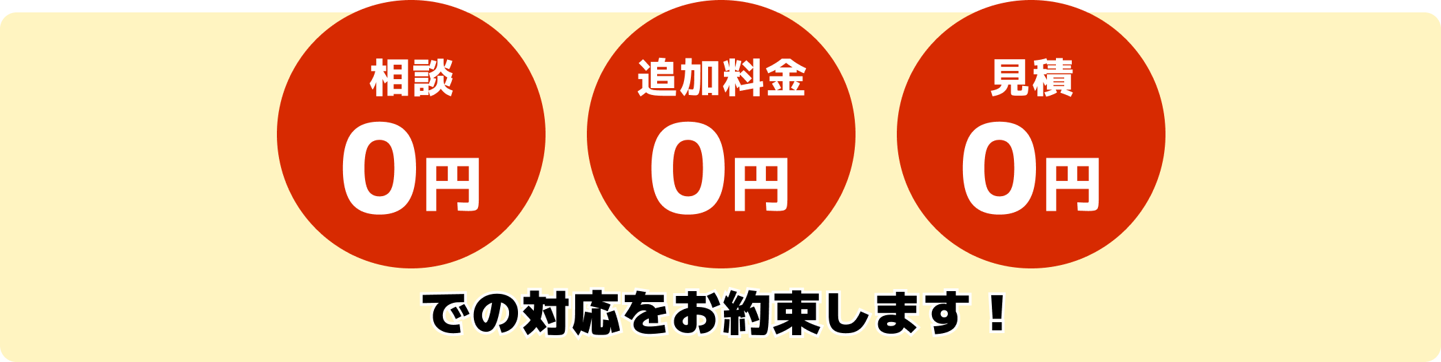 相談、追加料金、見積もり0円での対応を約束します